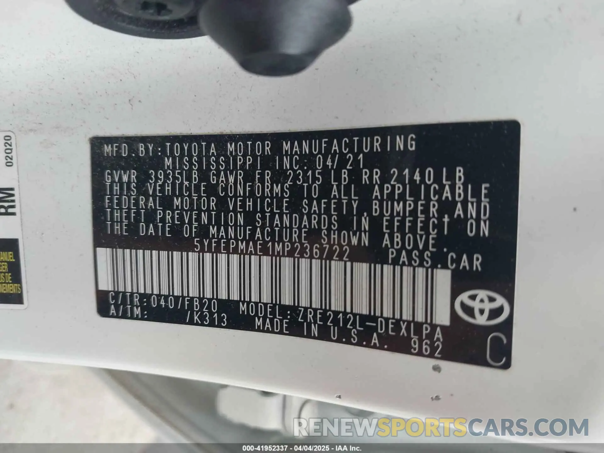 9 Photograph of a damaged car 5YFEPMAE1MP236722 TOYOTA COROLLA 2021