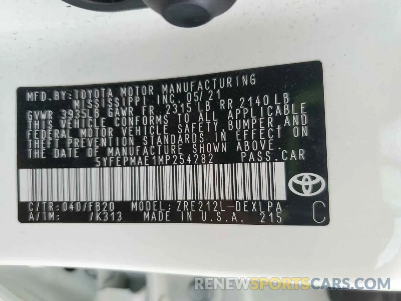 12 Photograph of a damaged car 5YFEPMAE1MP254282 TOYOTA COROLLA 2021