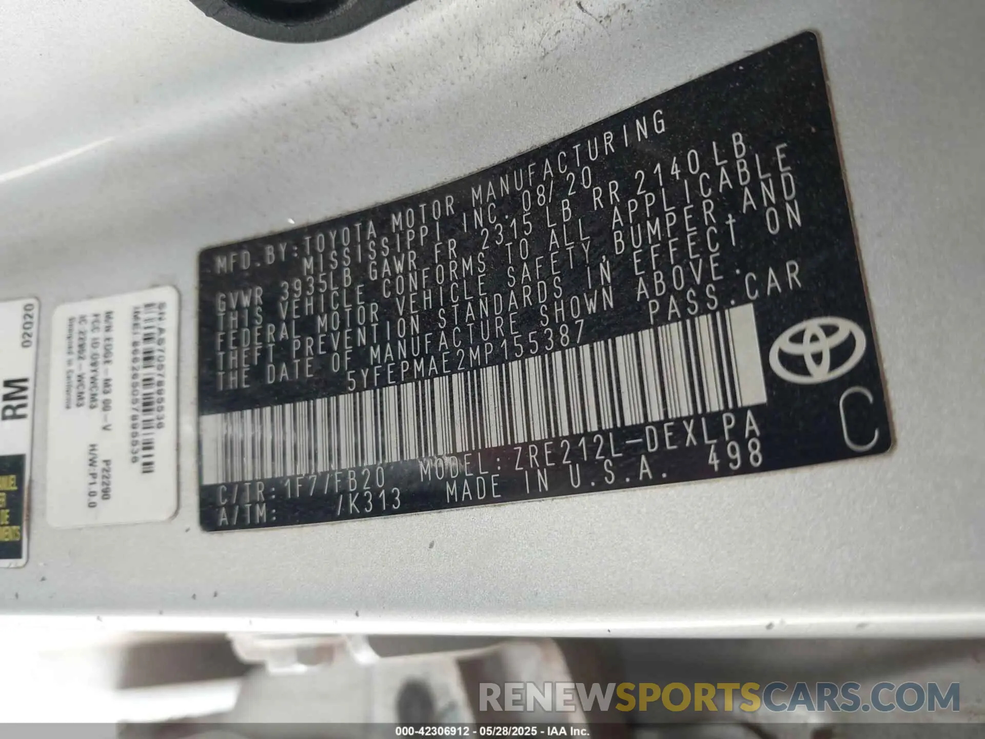 9 Photograph of a damaged car 5YFEPMAE2MP155387 TOYOTA COROLLA 2021