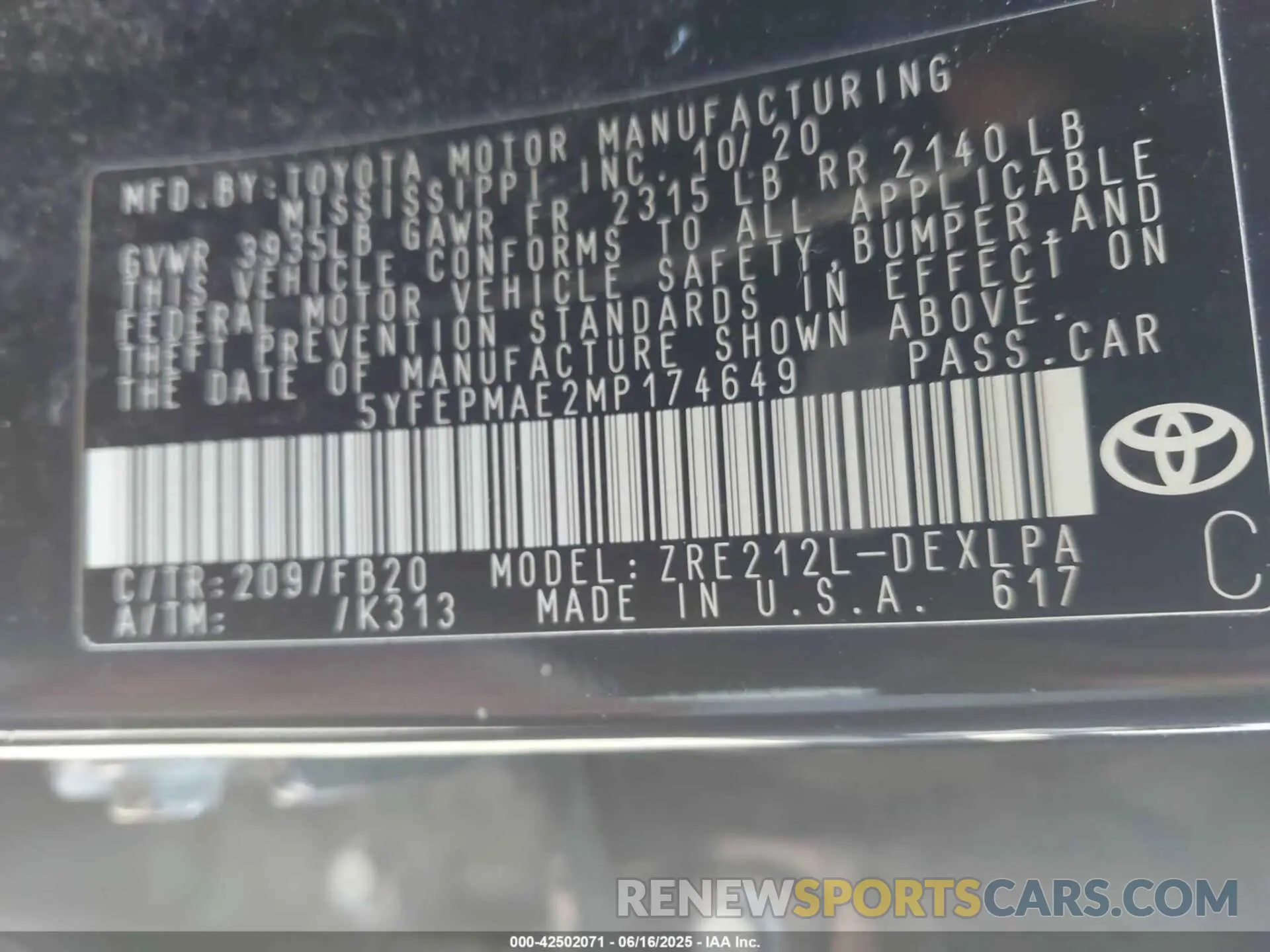 9 Photograph of a damaged car 5YFEPMAE2MP174649 TOYOTA COROLLA 2021