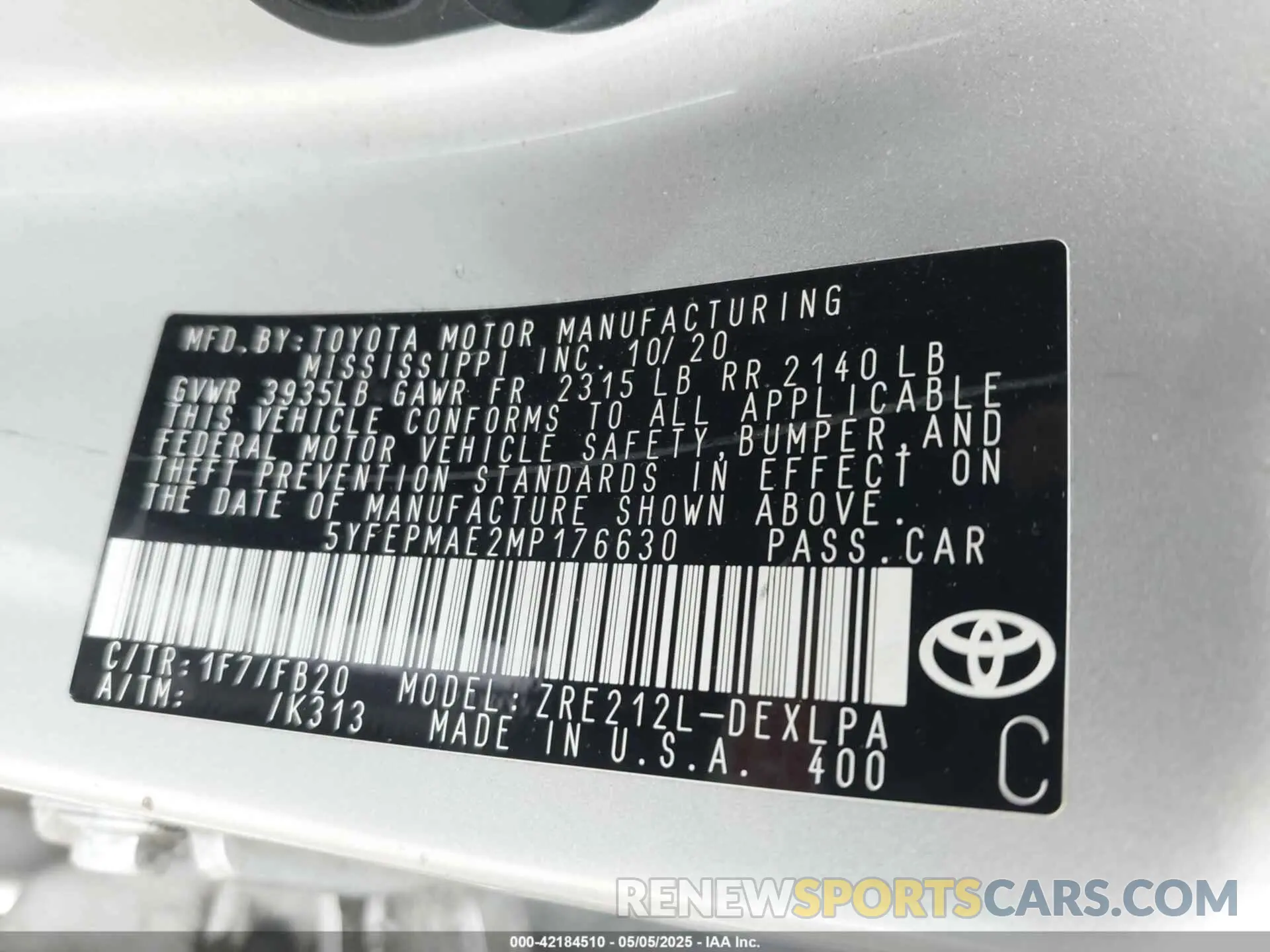 9 Photograph of a damaged car 5YFEPMAE2MP176630 TOYOTA COROLLA 2021