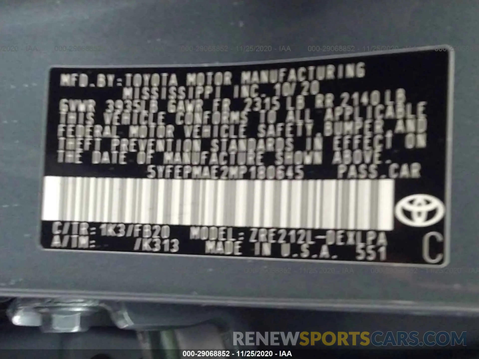 9 Photograph of a damaged car 5YFEPMAE2MP180645 TOYOTA COROLLA 2021