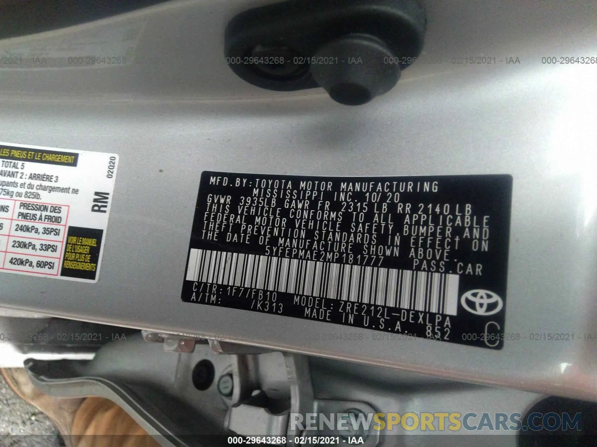 9 Photograph of a damaged car 5YFEPMAE2MP181777 TOYOTA COROLLA 2021