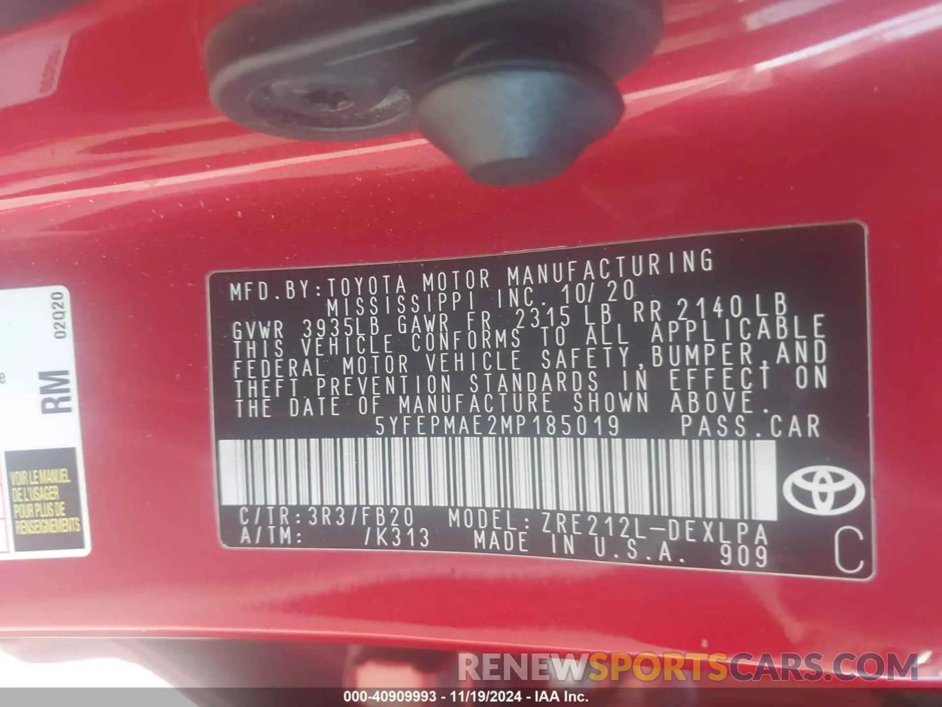 9 Photograph of a damaged car 5YFEPMAE2MP185019 TOYOTA COROLLA 2021