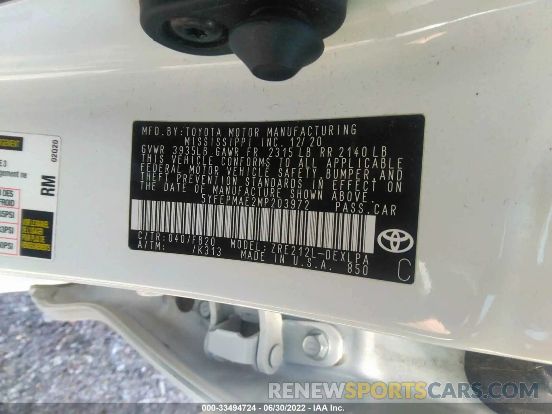 9 Photograph of a damaged car 5YFEPMAE2MP203972 TOYOTA COROLLA 2021