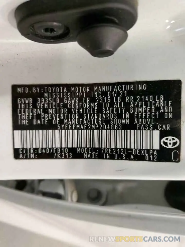 13 Photograph of a damaged car 5YFEPMAE2MP204863 TOYOTA COROLLA 2021