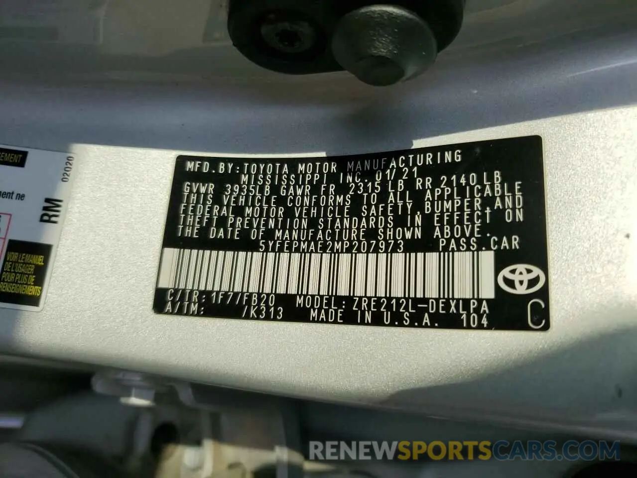 12 Photograph of a damaged car 5YFEPMAE2MP207973 TOYOTA COROLLA 2021