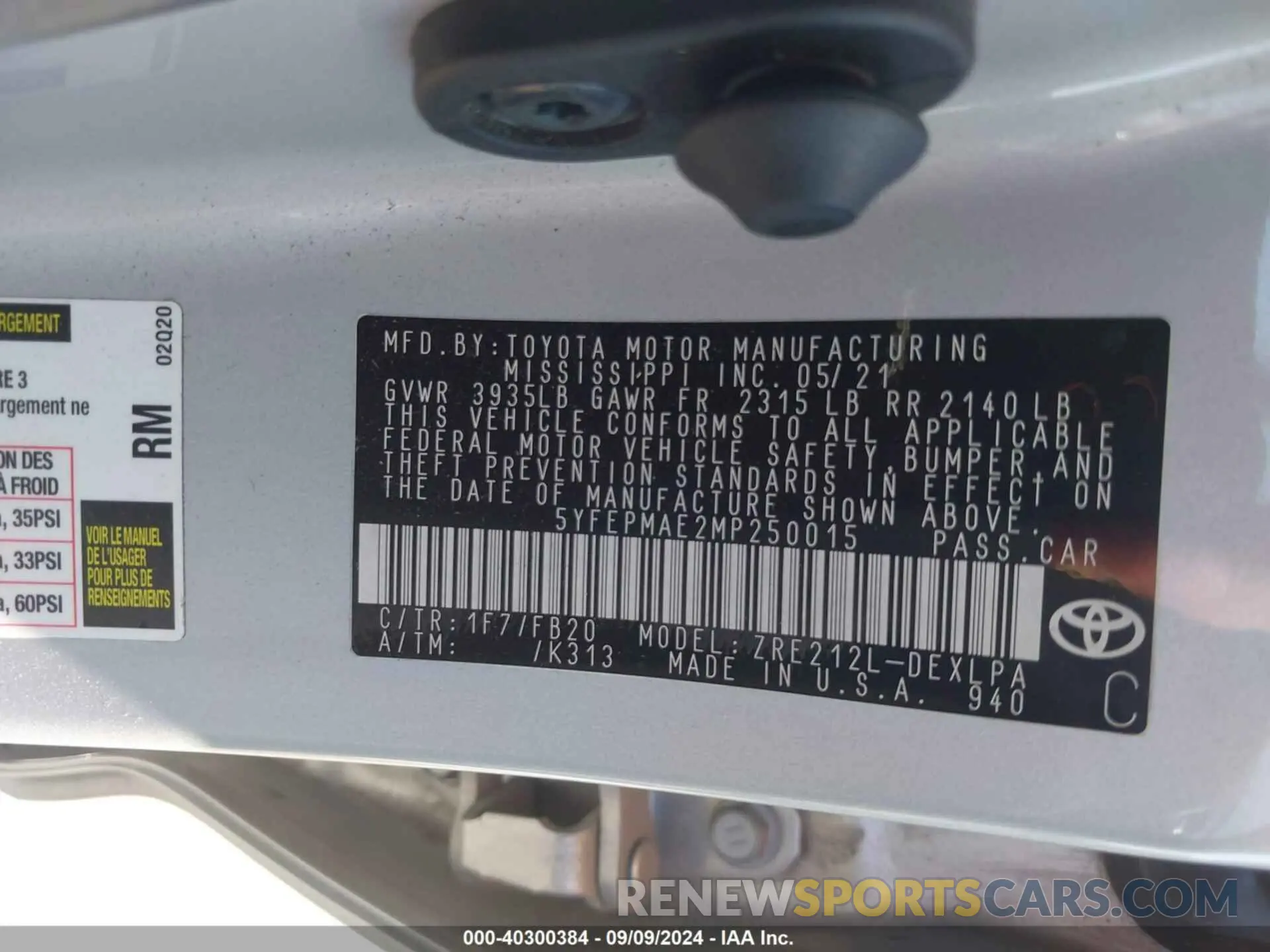 9 Photograph of a damaged car 5YFEPMAE2MP250015 TOYOTA COROLLA 2021