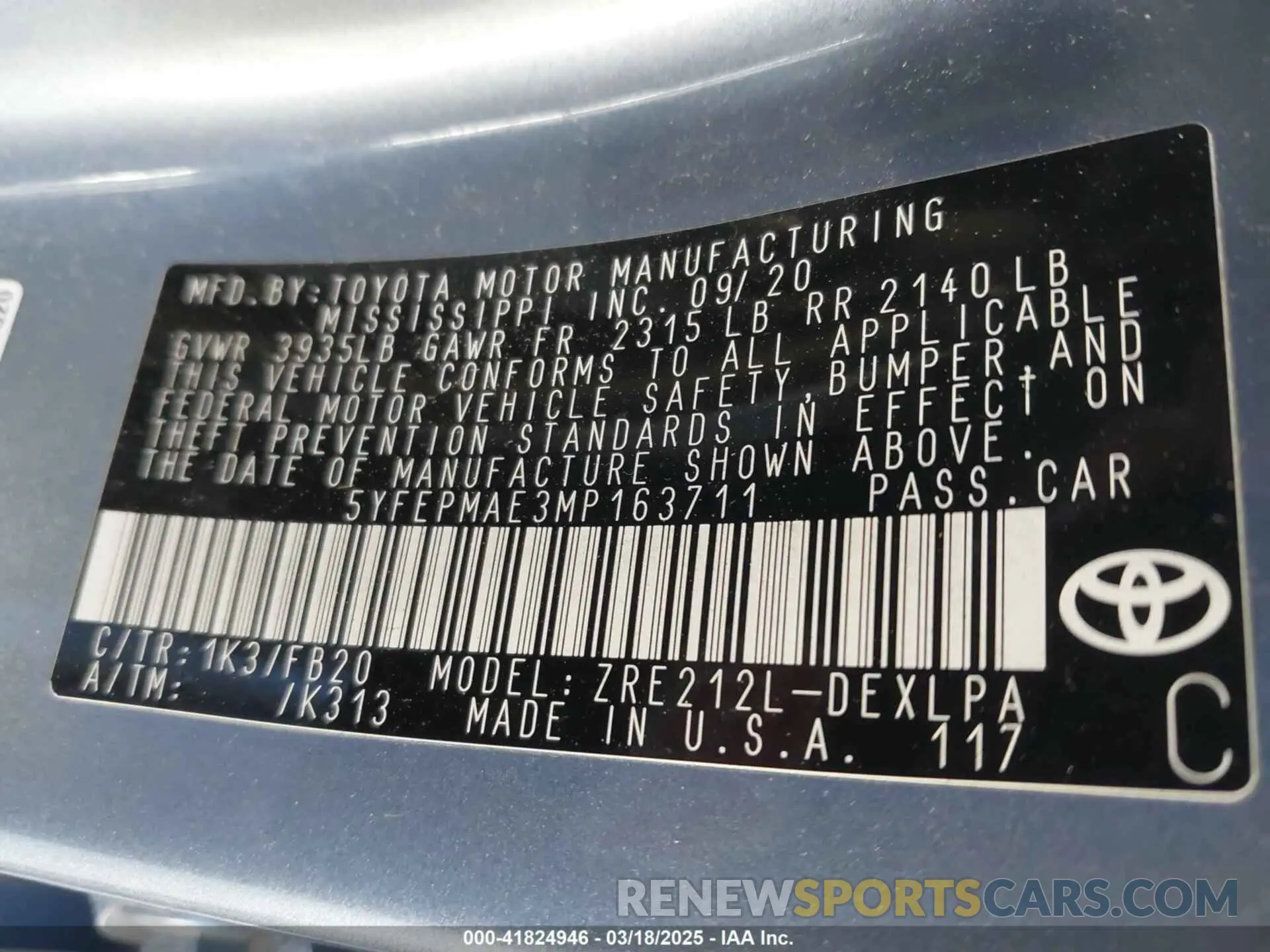 9 Photograph of a damaged car 5YFEPMAE3MP163711 TOYOTA COROLLA 2021