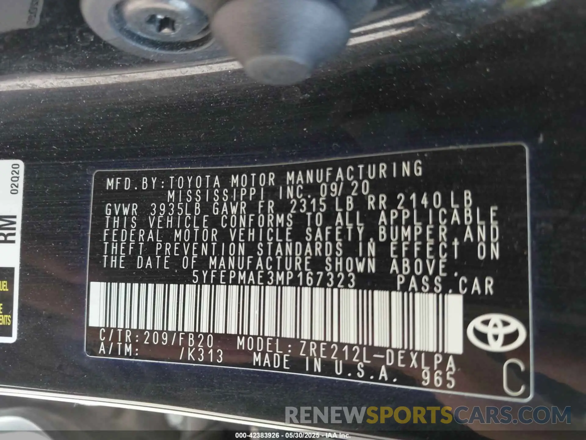 9 Photograph of a damaged car 5YFEPMAE3MP167323 TOYOTA COROLLA 2021