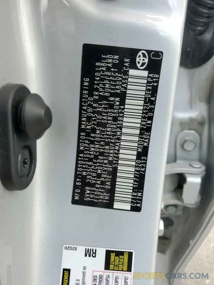 12 Photograph of a damaged car 5YFEPMAE3MP168424 TOYOTA COROLLA 2021