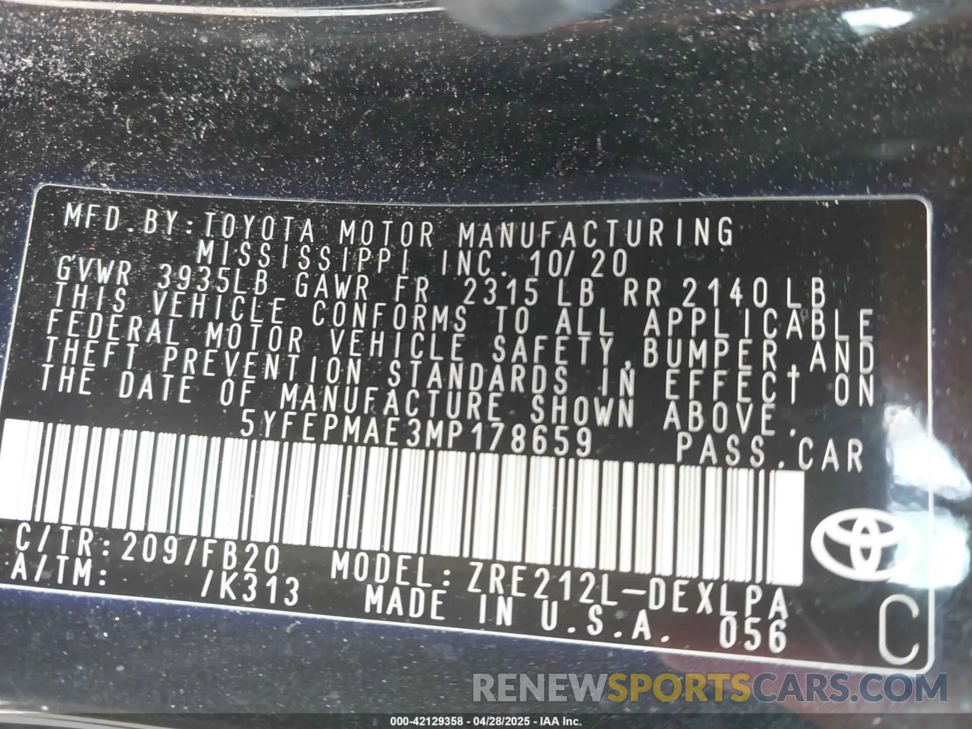9 Photograph of a damaged car 5YFEPMAE3MP178659 TOYOTA COROLLA 2021