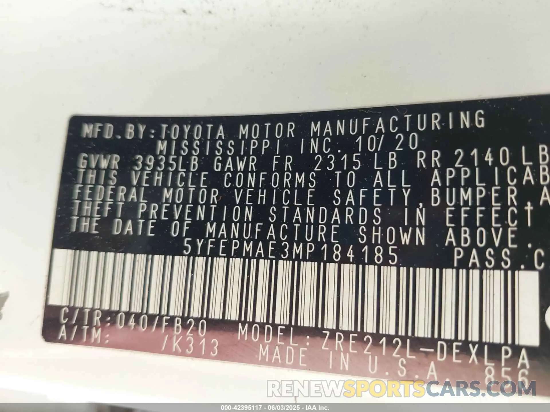 9 Photograph of a damaged car 5YFEPMAE3MP184185 TOYOTA COROLLA 2021