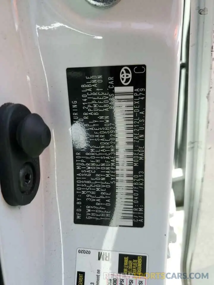 12 Photograph of a damaged car 5YFEPMAE3MP202927 TOYOTA COROLLA 2021