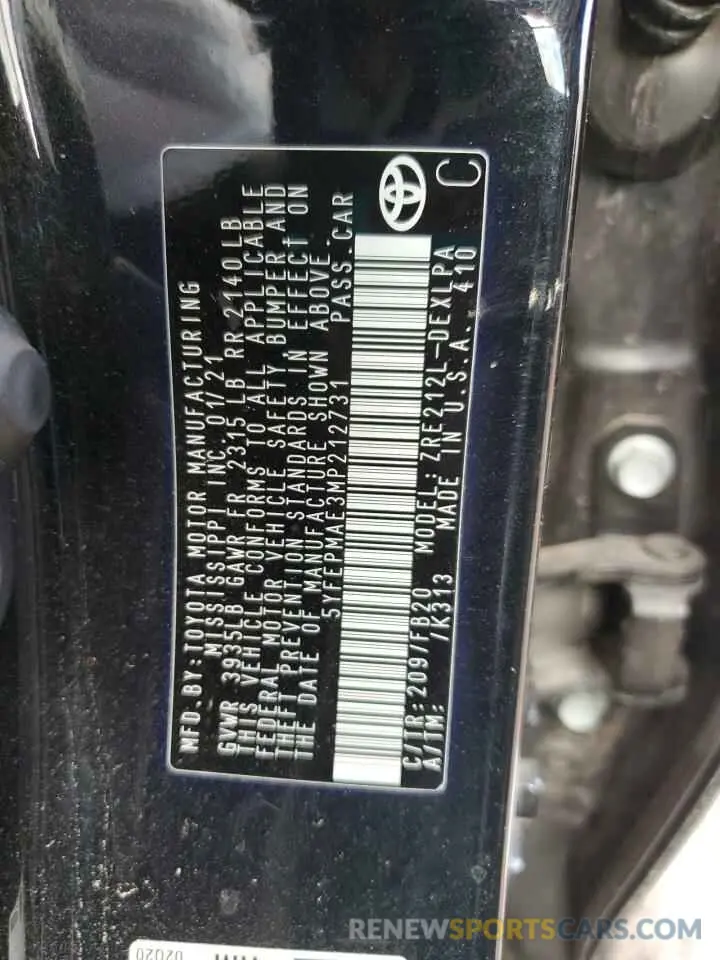 12 Photograph of a damaged car 5YFEPMAE3MP212731 TOYOTA COROLLA 2021