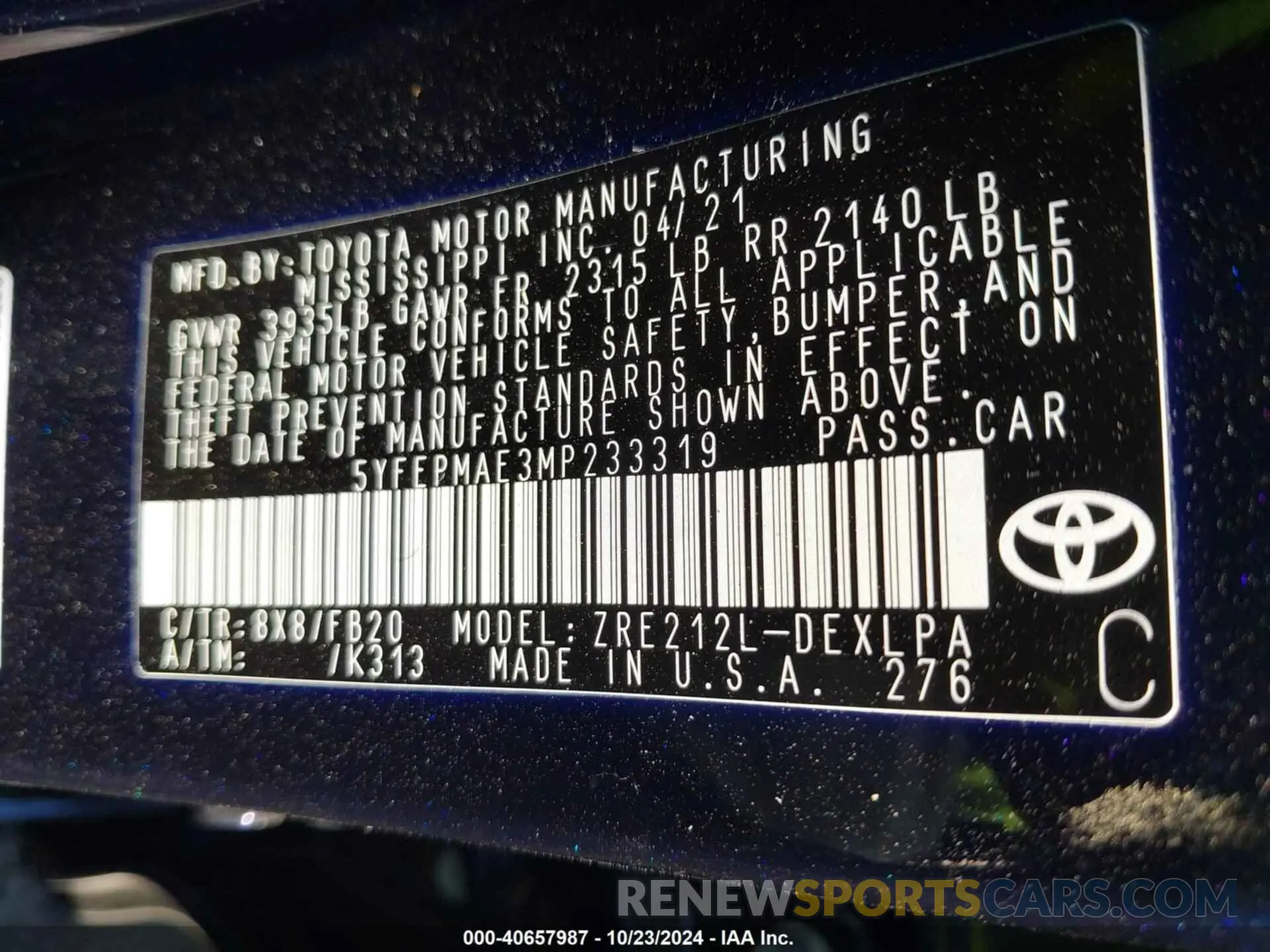 9 Photograph of a damaged car 5YFEPMAE3MP233319 TOYOTA COROLLA 2021