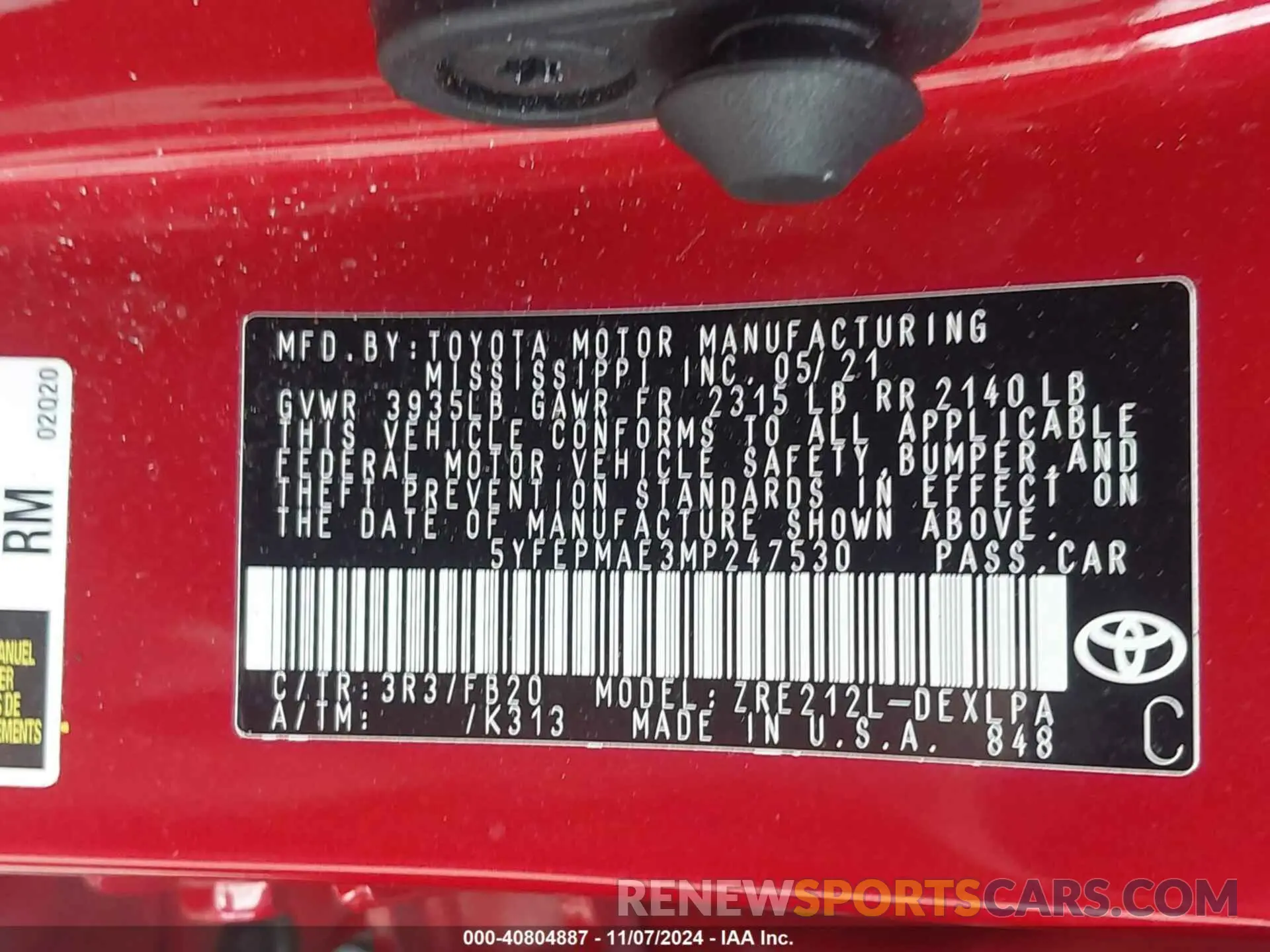 9 Photograph of a damaged car 5YFEPMAE3MP247530 TOYOTA COROLLA 2021