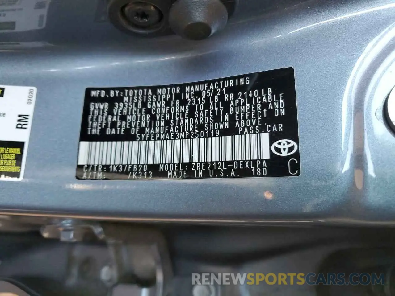 12 Photograph of a damaged car 5YFEPMAE3MP250119 TOYOTA COROLLA 2021