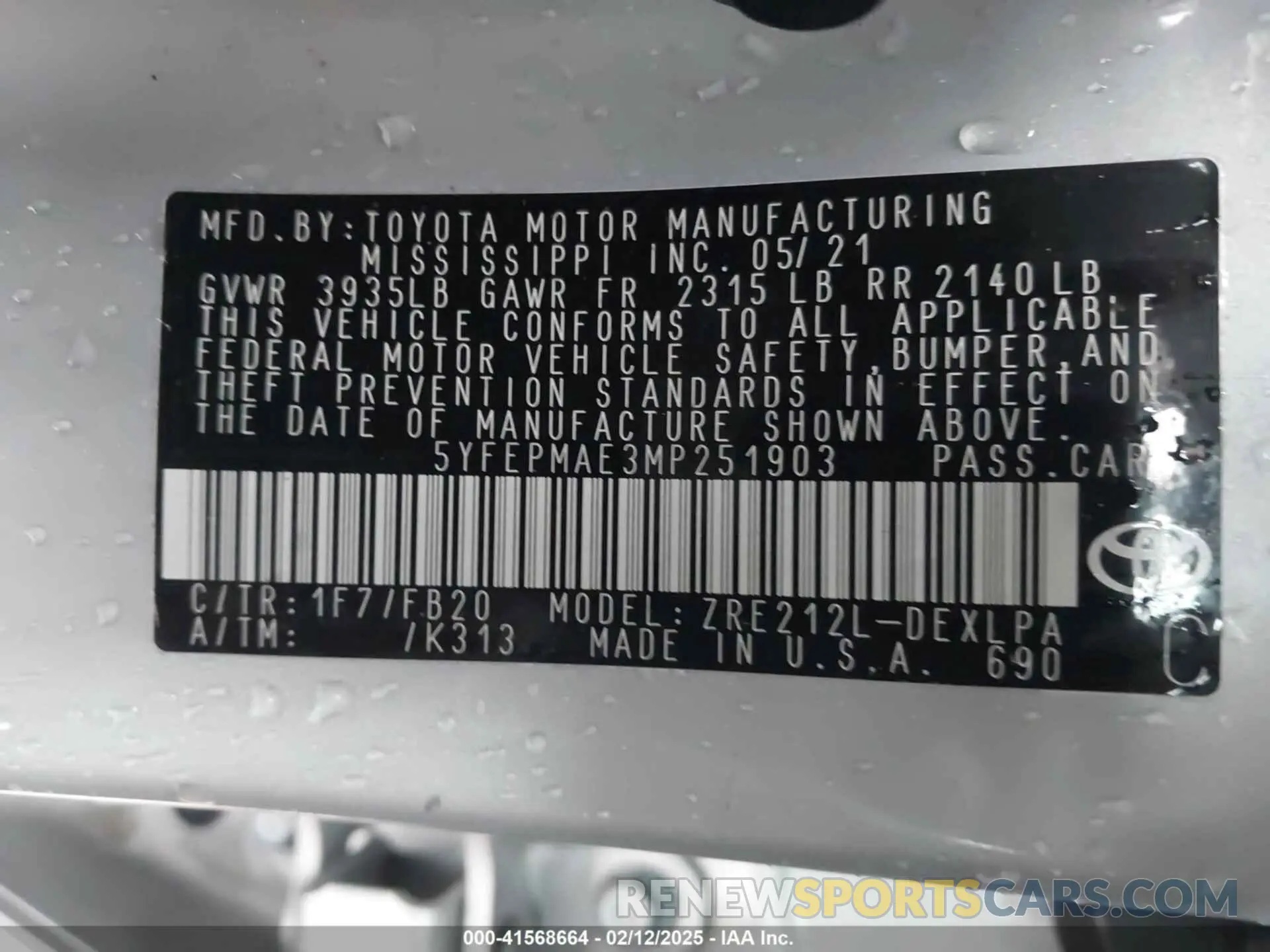 9 Photograph of a damaged car 5YFEPMAE3MP251903 TOYOTA COROLLA 2021