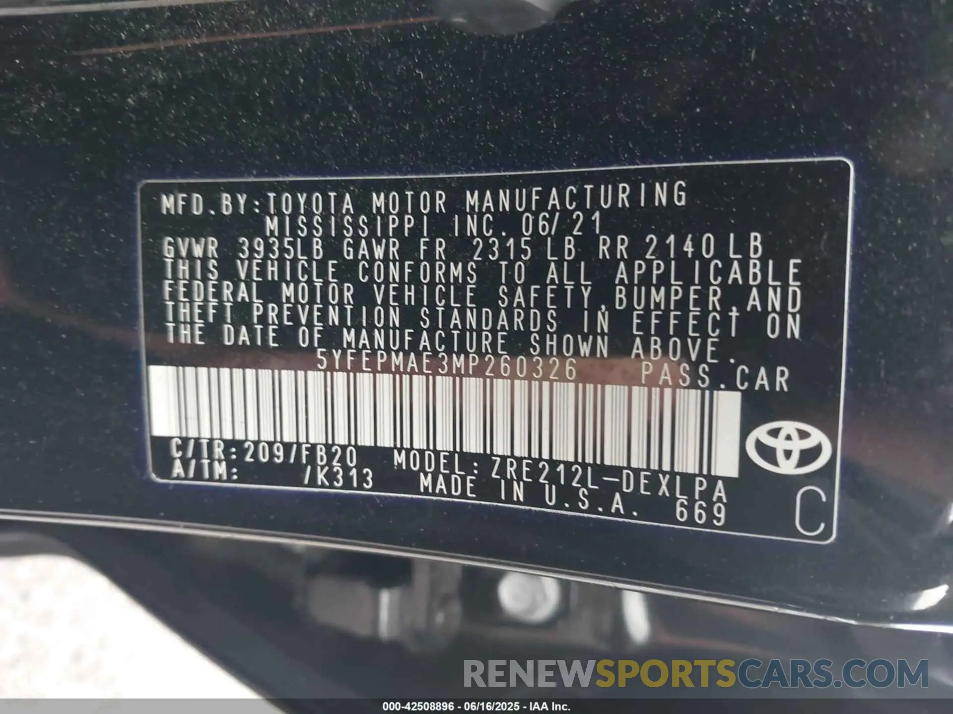 9 Photograph of a damaged car 5YFEPMAE3MP260326 TOYOTA COROLLA 2021