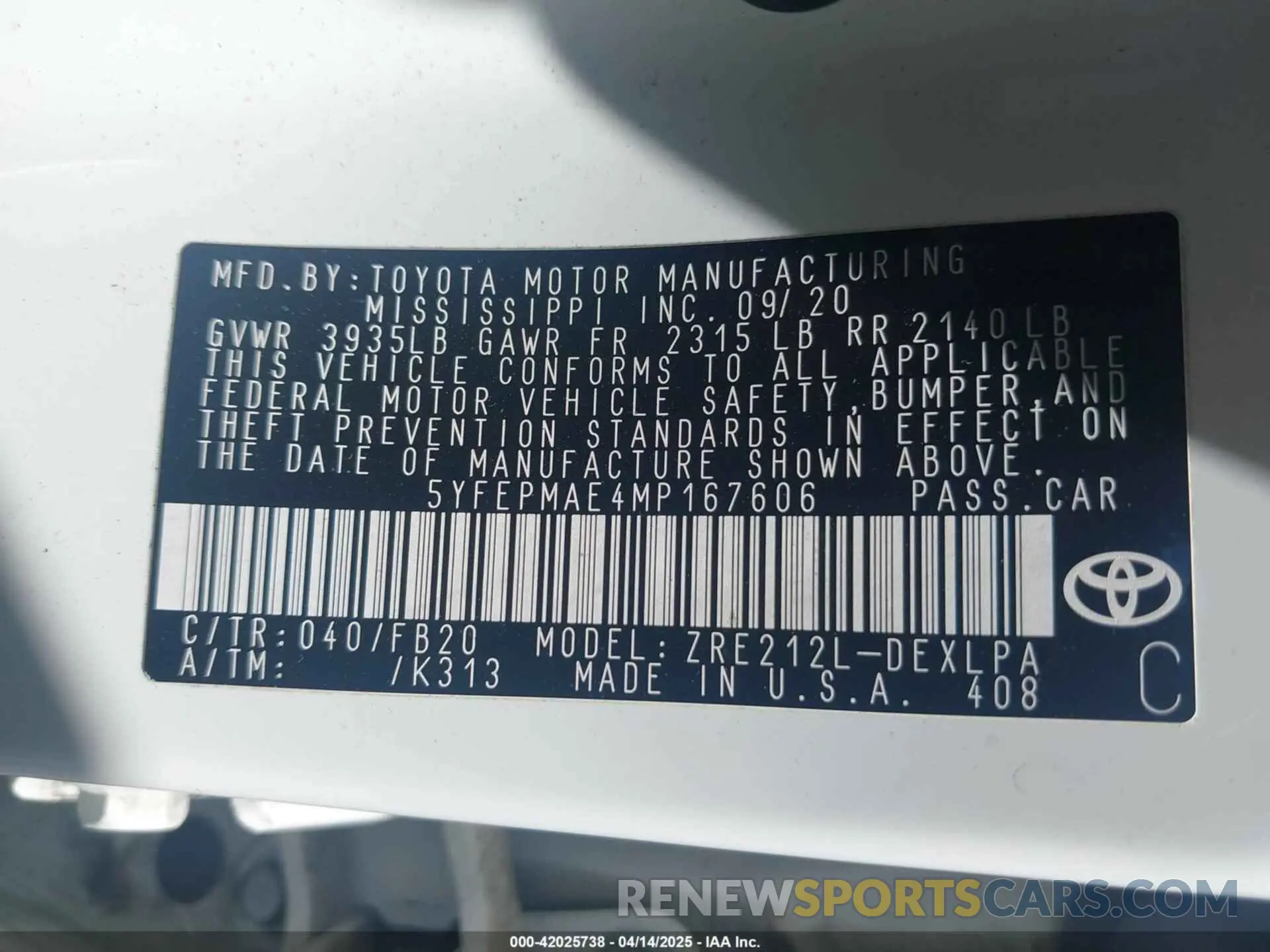 9 Photograph of a damaged car 5YFEPMAE4MP167606 TOYOTA COROLLA 2021