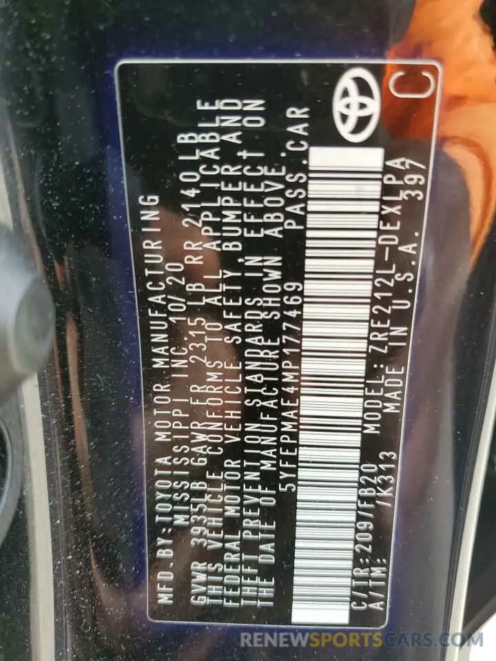 12 Photograph of a damaged car 5YFEPMAE4MP177469 TOYOTA COROLLA 2021