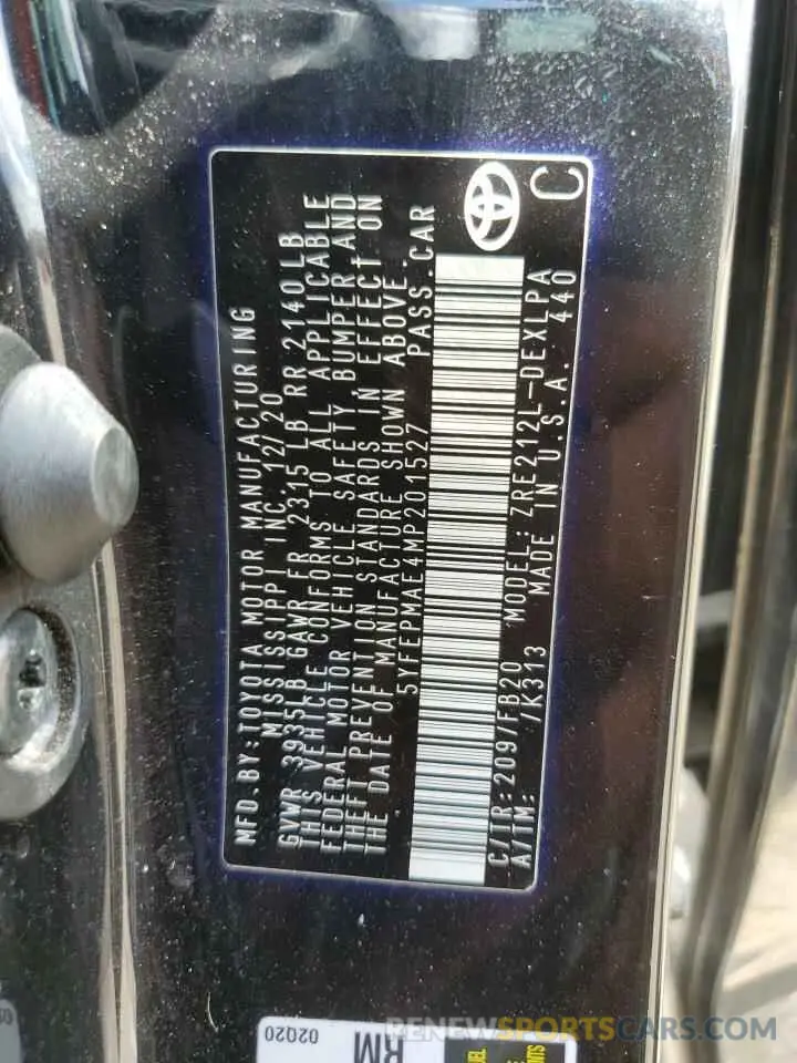 12 Photograph of a damaged car 5YFEPMAE4MP201527 TOYOTA COROLLA 2021
