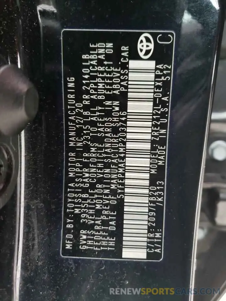12 Photograph of a damaged car 5YFEPMAE4MP203746 TOYOTA COROLLA 2021