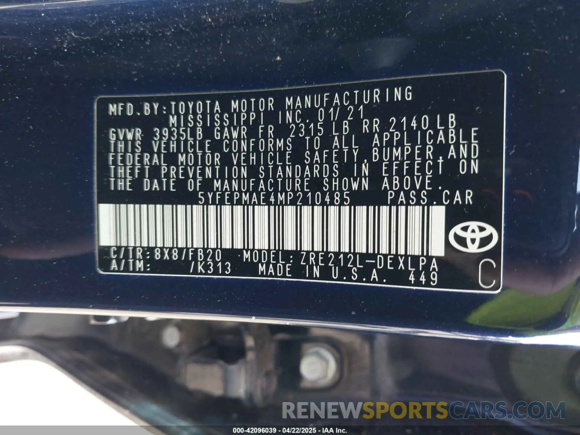 9 Photograph of a damaged car 5YFEPMAE4MP210485 TOYOTA COROLLA 2021