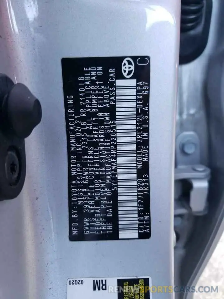 13 Photograph of a damaged car 5YFEPMAE4MP220515 TOYOTA COROLLA 2021