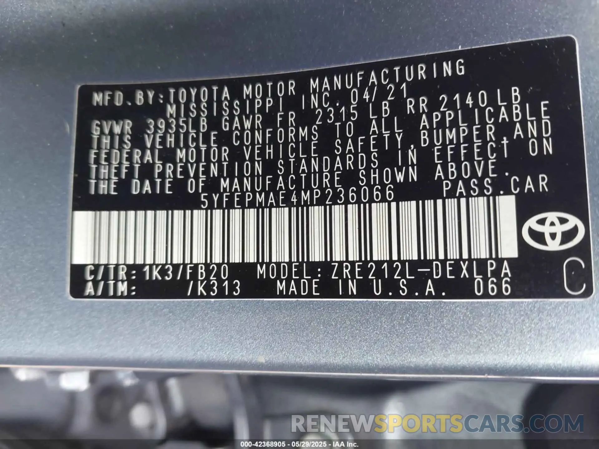 9 Photograph of a damaged car 5YFEPMAE4MP236066 TOYOTA COROLLA 2021