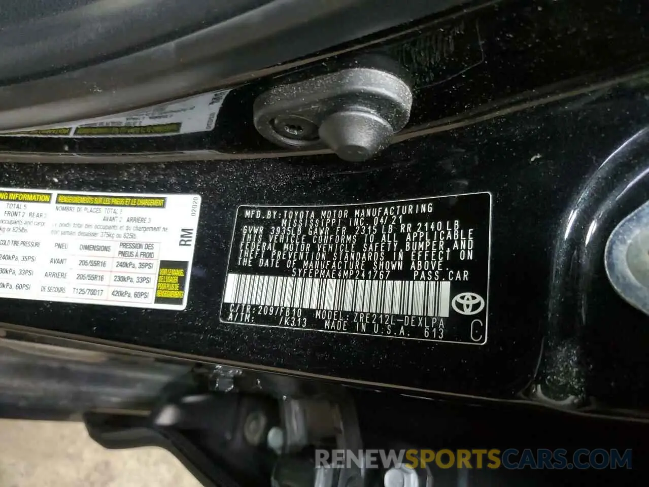 12 Photograph of a damaged car 5YFEPMAE4MP241767 TOYOTA COROLLA 2021