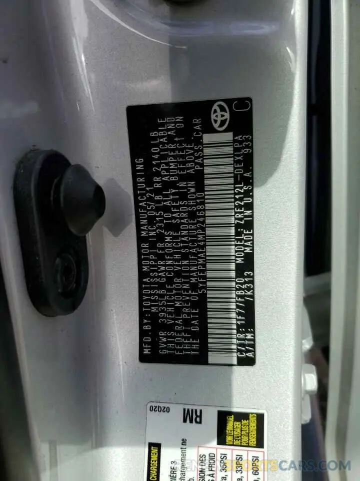 12 Photograph of a damaged car 5YFEPMAE4MP246810 TOYOTA COROLLA 2021