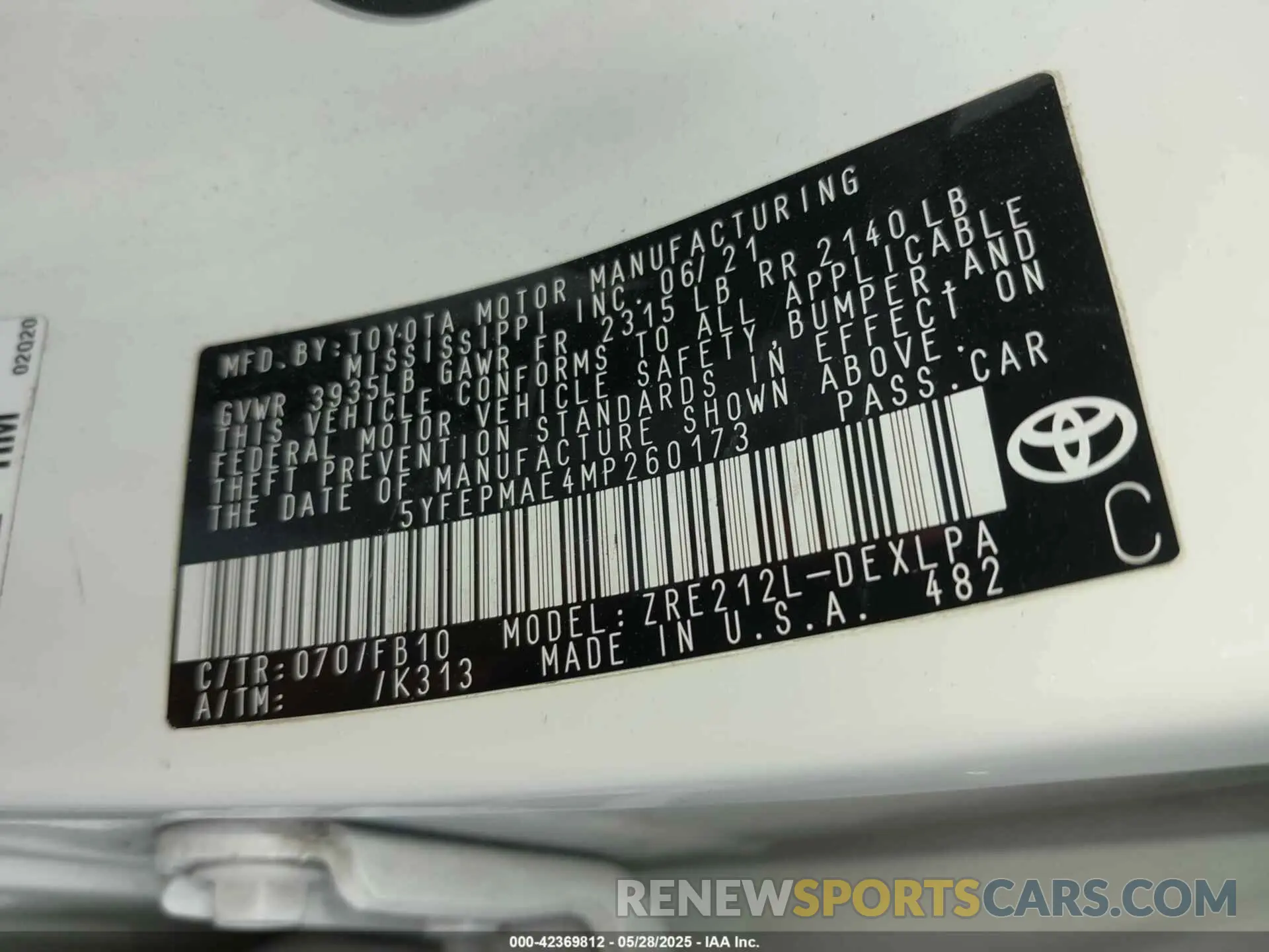 9 Photograph of a damaged car 5YFEPMAE4MP260173 TOYOTA COROLLA 2021