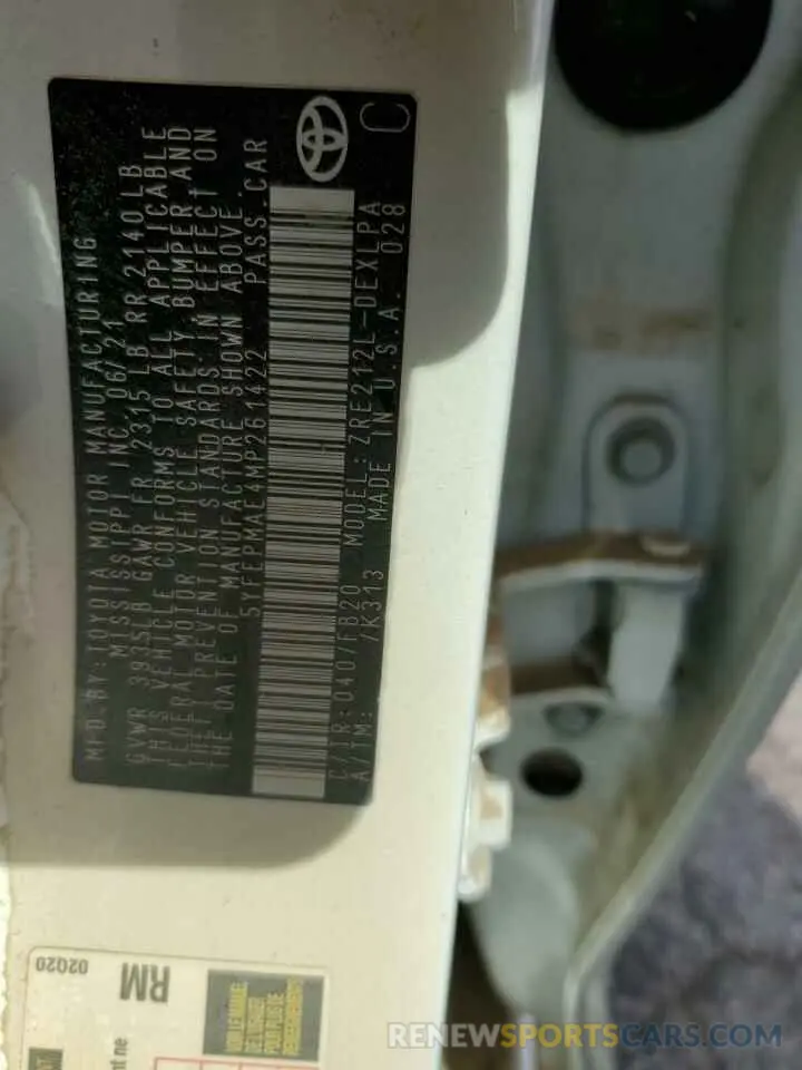 13 Photograph of a damaged car 5YFEPMAE4MP261422 TOYOTA COROLLA 2021