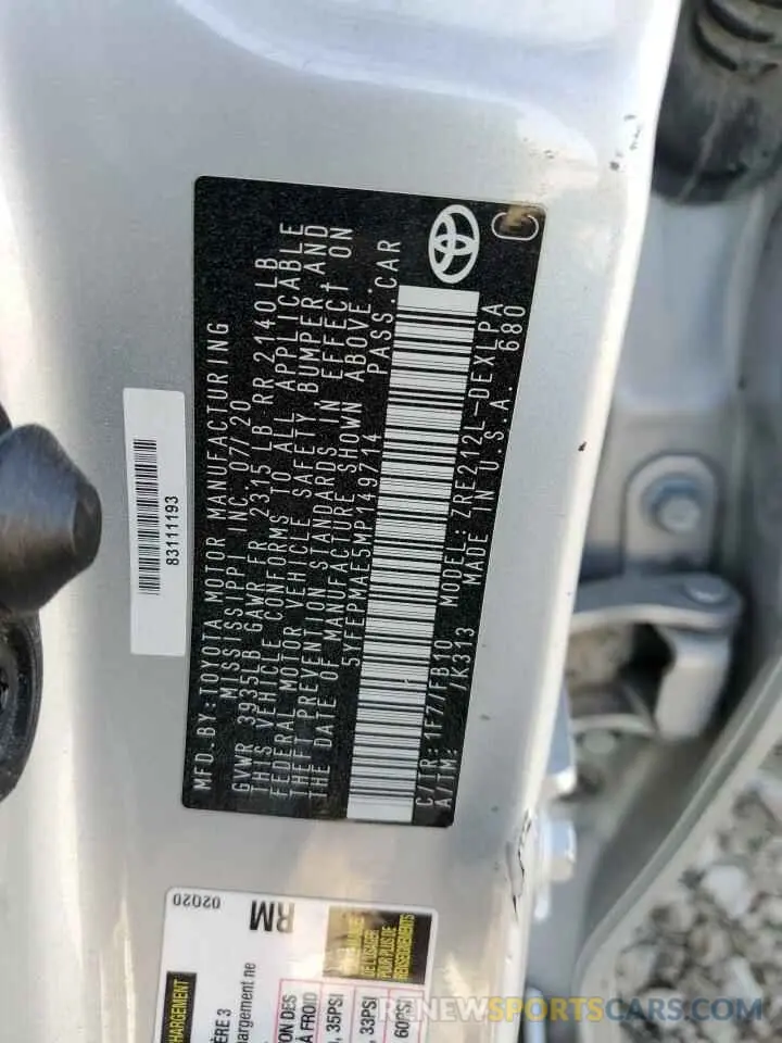 13 Photograph of a damaged car 5YFEPMAE5MP149714 TOYOTA COROLLA 2021