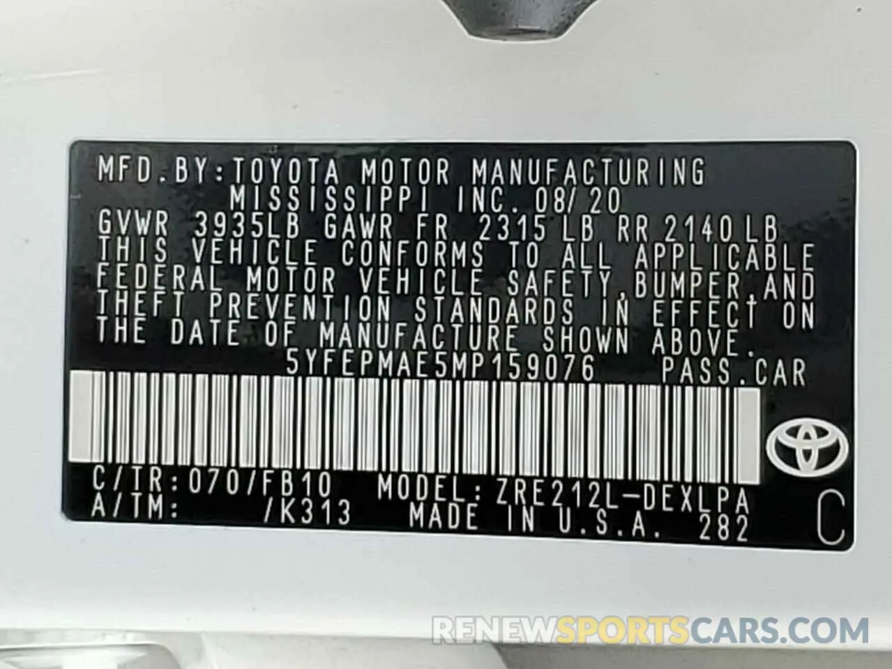 13 Photograph of a damaged car 5YFEPMAE5MP159076 TOYOTA COROLLA 2021