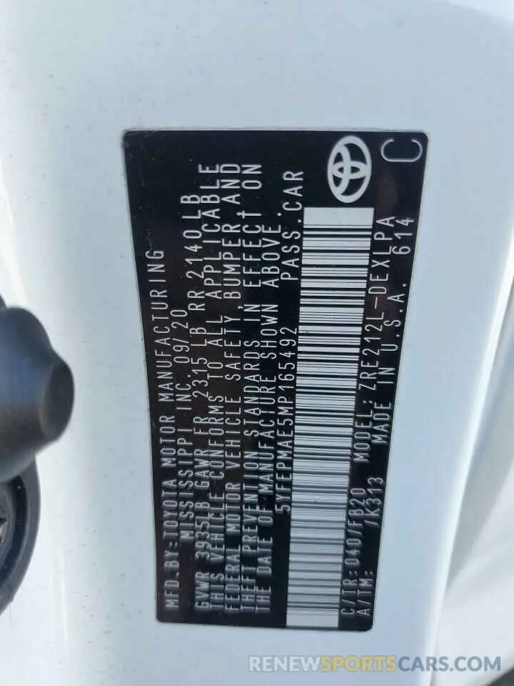 12 Photograph of a damaged car 5YFEPMAE5MP165492 TOYOTA COROLLA 2021