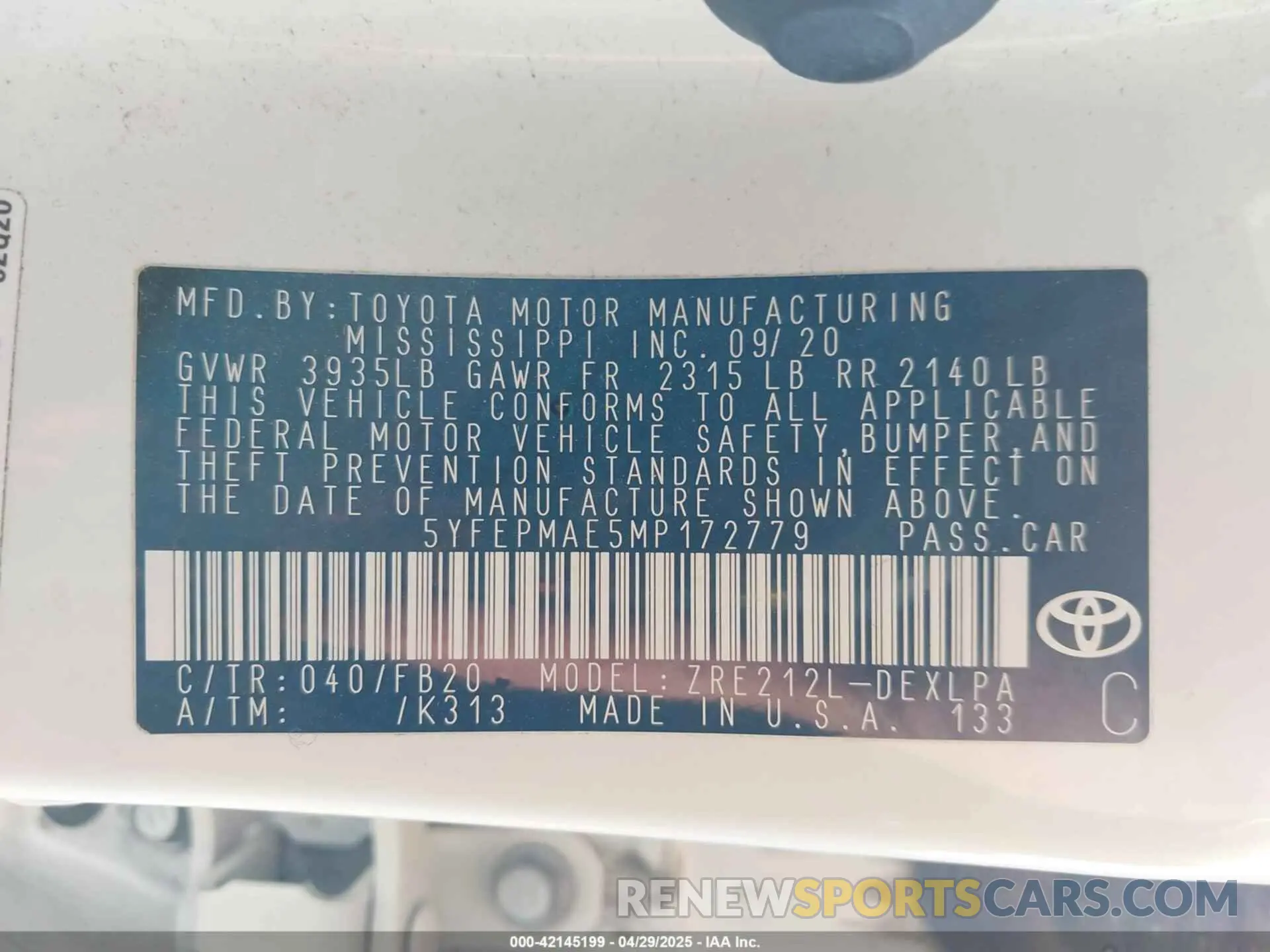 9 Photograph of a damaged car 5YFEPMAE5MP172779 TOYOTA COROLLA 2021