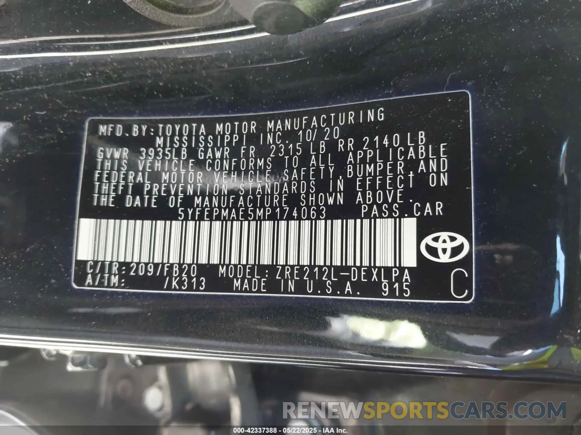 9 Photograph of a damaged car 5YFEPMAE5MP174063 TOYOTA COROLLA 2021
