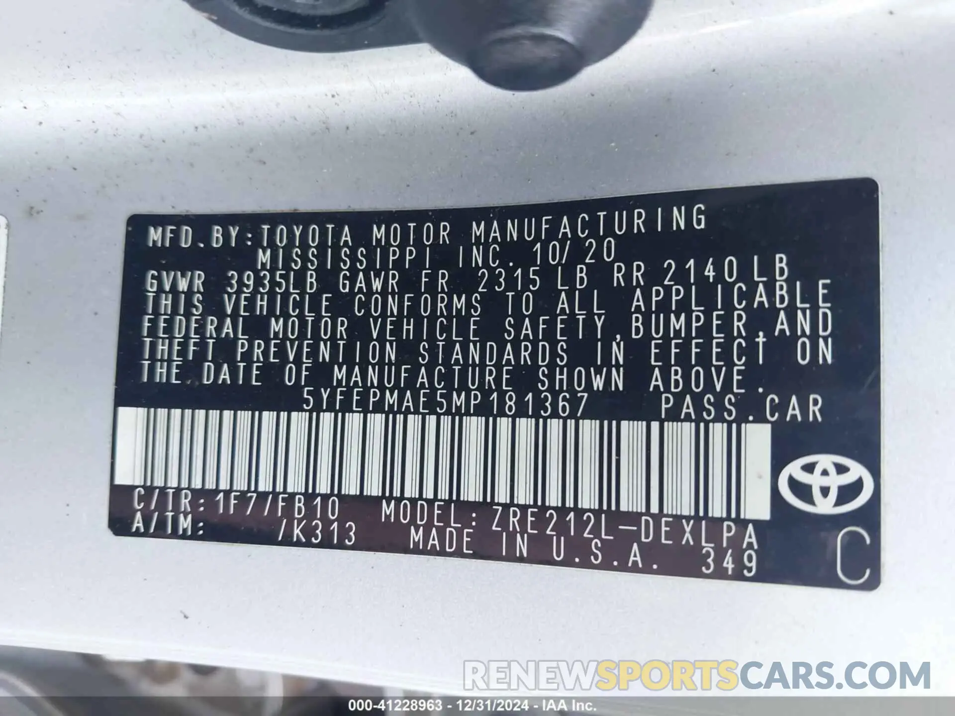 9 Photograph of a damaged car 5YFEPMAE5MP181367 TOYOTA COROLLA 2021