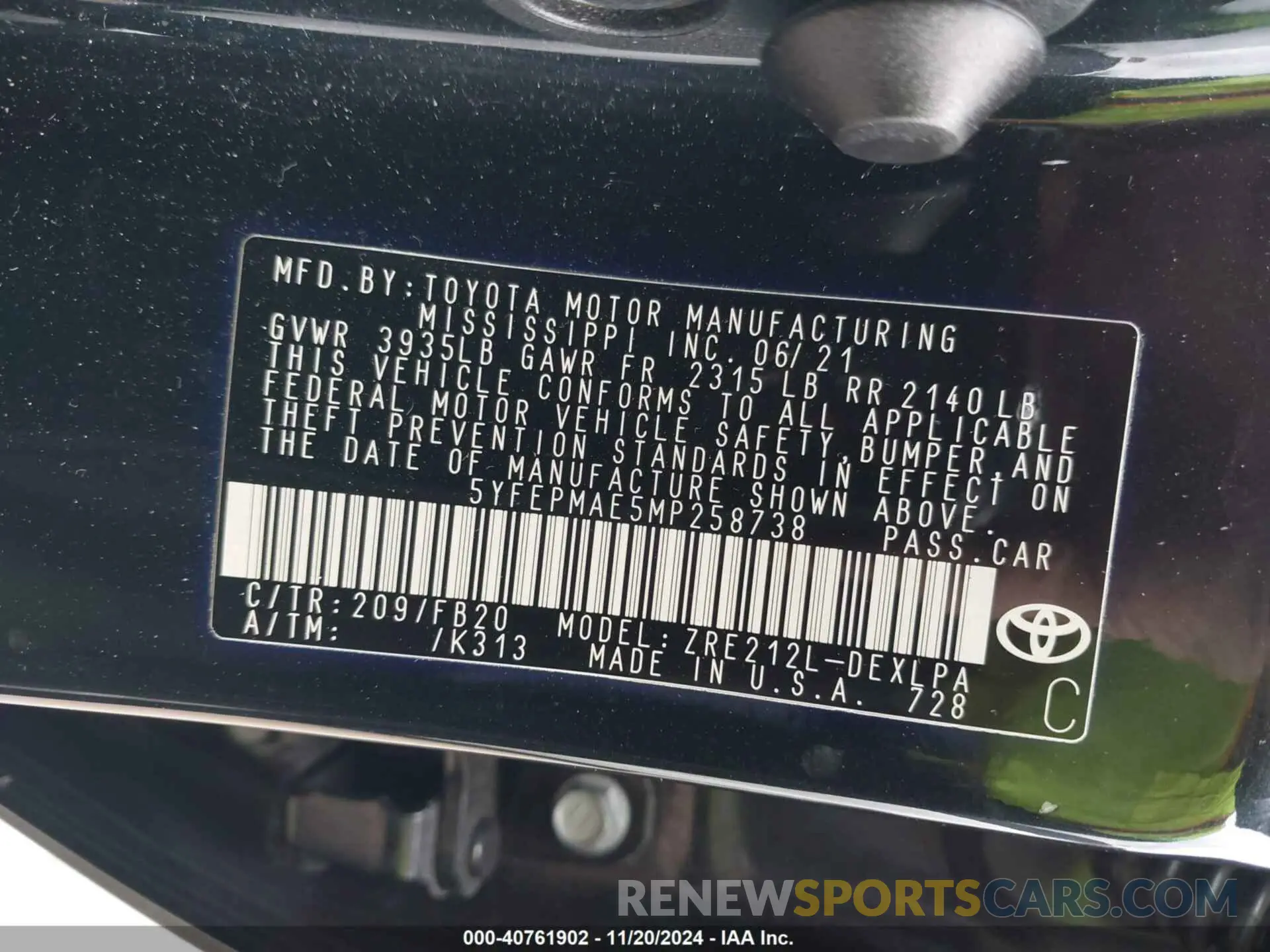 9 Photograph of a damaged car 5YFEPMAE5MP258738 TOYOTA COROLLA 2021