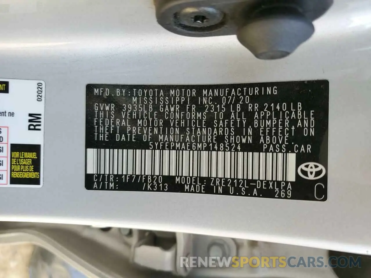 12 Photograph of a damaged car 5YFEPMAE6MP148524 TOYOTA COROLLA 2021