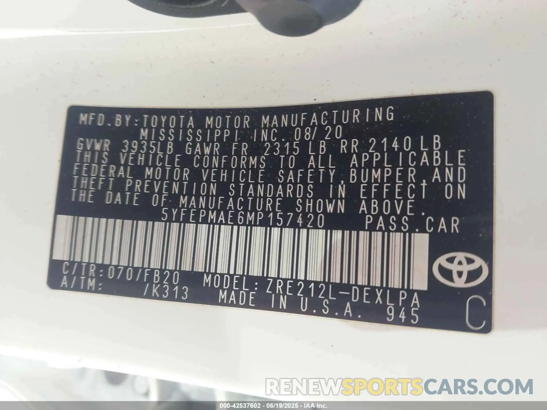 9 Photograph of a damaged car 5YFEPMAE6MP157420 TOYOTA COROLLA 2021
