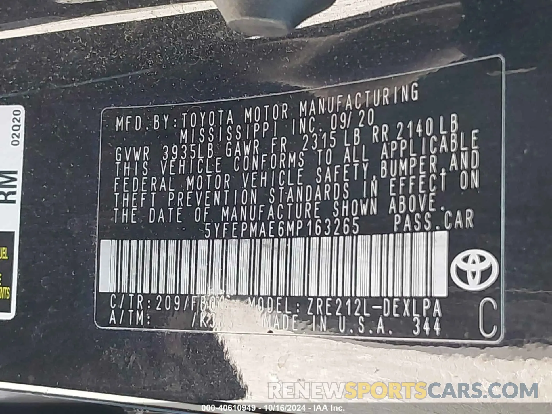 9 Photograph of a damaged car 5YFEPMAE6MP163265 TOYOTA COROLLA 2021