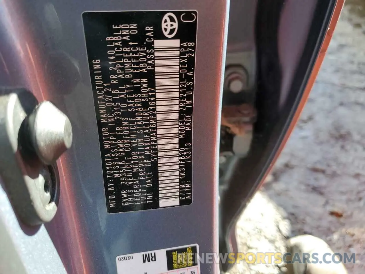 12 Photograph of a damaged car 5YFEPMAE6MP216417 TOYOTA COROLLA 2021