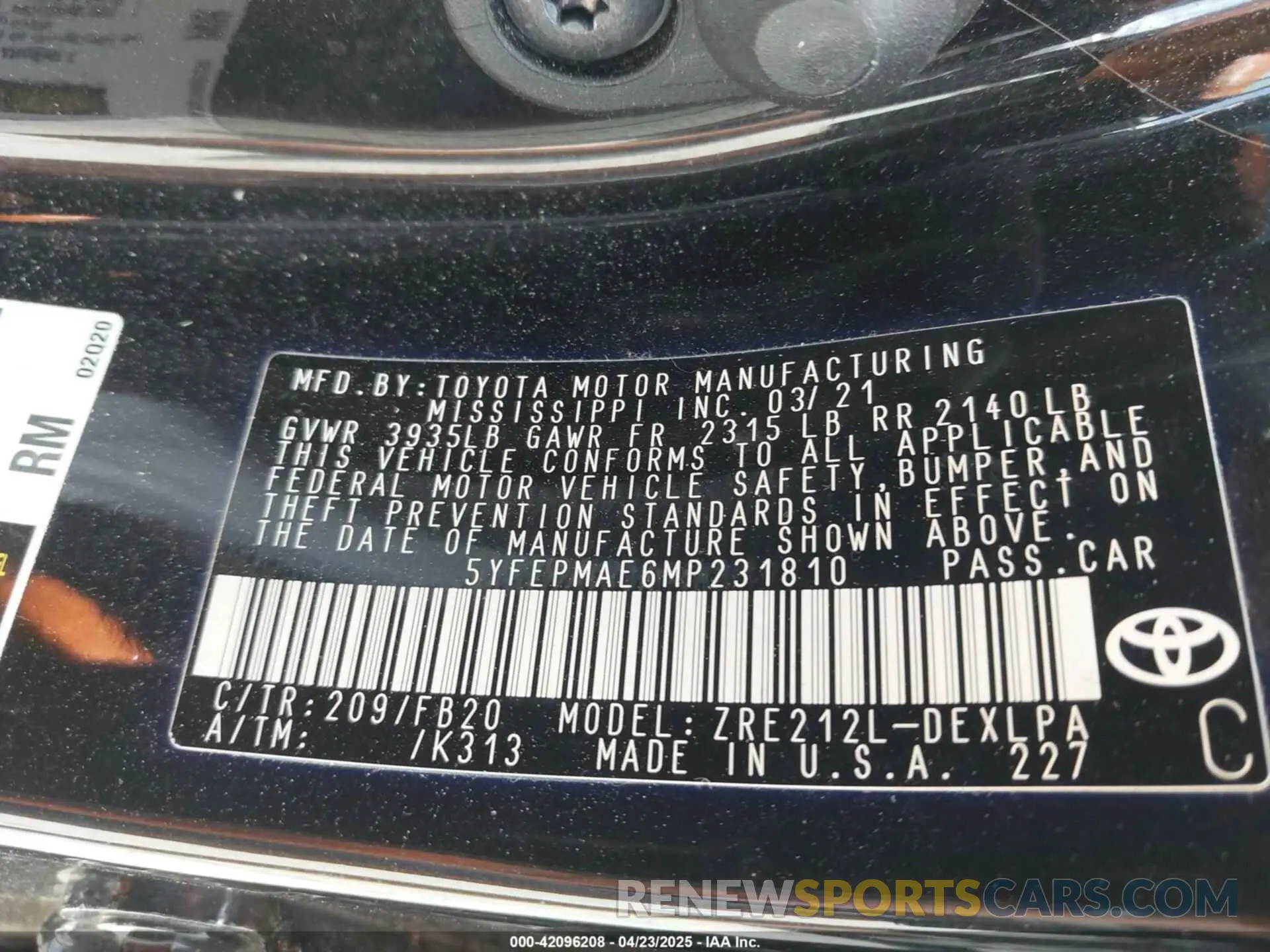 9 Photograph of a damaged car 5YFEPMAE6MP231810 TOYOTA COROLLA 2021