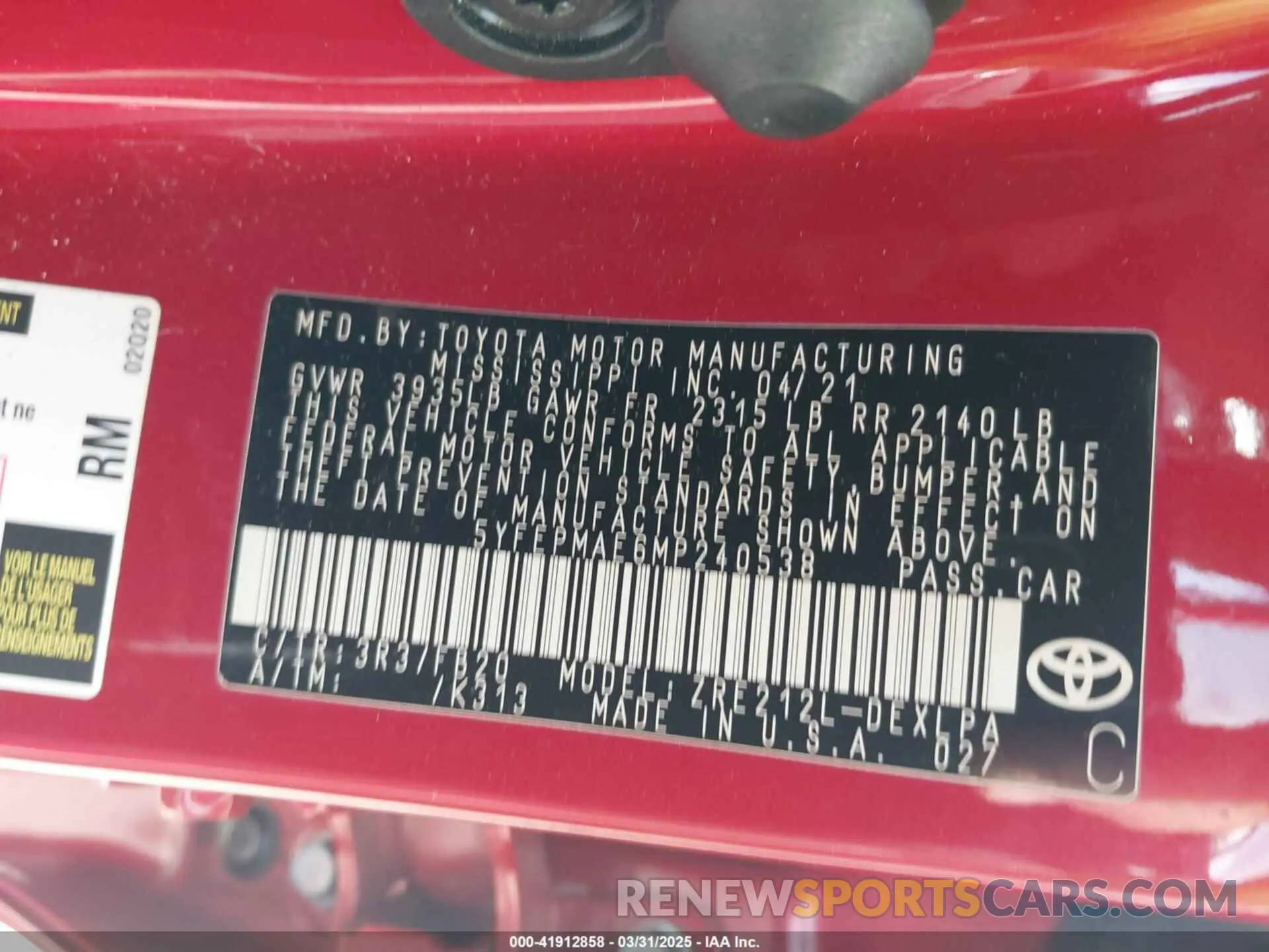9 Photograph of a damaged car 5YFEPMAE6MP240538 TOYOTA COROLLA 2021