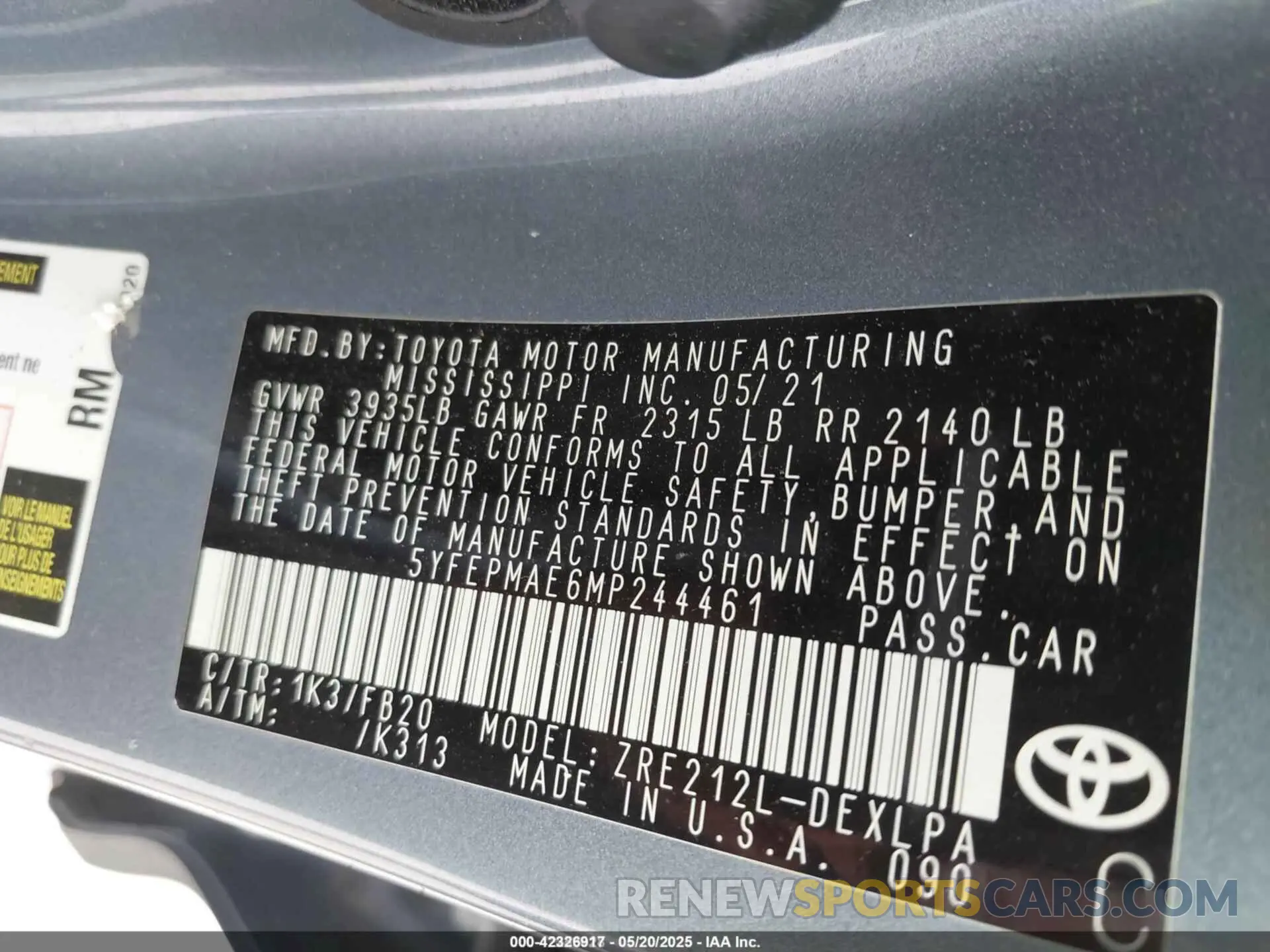 9 Photograph of a damaged car 5YFEPMAE6MP244461 TOYOTA COROLLA 2021