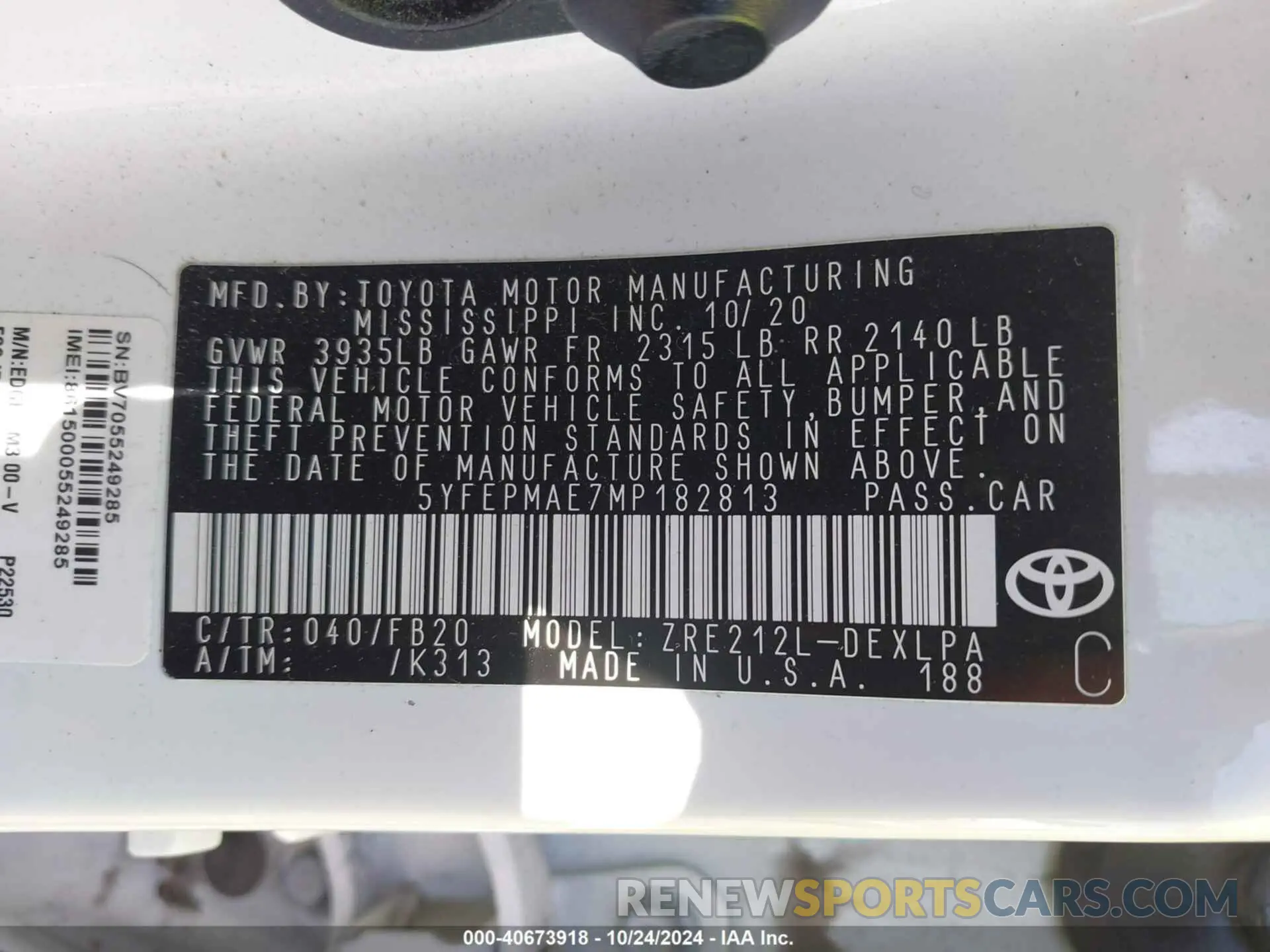 9 Photograph of a damaged car 5YFEPMAE7MP182813 TOYOTA COROLLA 2021
